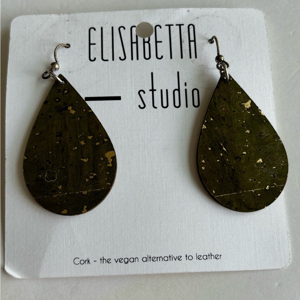 Vegan alternative to leather/ earrings/ pierced ears only/ measure 1 3/4 in L